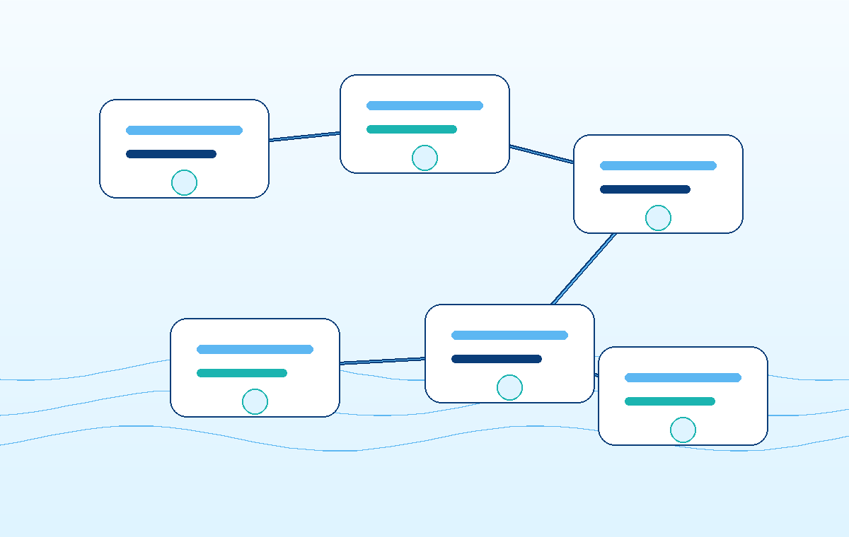 Abstract connected workflow automation cards