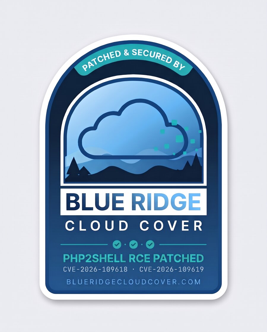 PHP2Shell RCE patched: patched and secured by Blue Ridge Cloud Cover